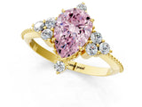 Yellow gold Fancy Pink Pear Cut Brilliant Diamond with Cluster Setting on a Beaded Band and Four-Prong Setting_1