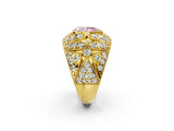Yellow gold Fancy Pink Pear Cut Brilliant Halo Pave Diamond Milgrain Ring_2