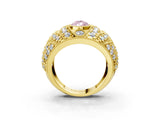 Yellow gold Fancy Pink Pear Cut Brilliant Halo Pave Diamond Milgrain Ring_3