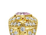 Yellow gold Fancy Pink Pear Cut Brilliant Halo Pave Diamond Milgrain Ring_5