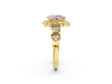 Yellow gold Fancy Pink Pear Cut Brilliant Milgrain Pave Heart Band Solitaire Ring_2