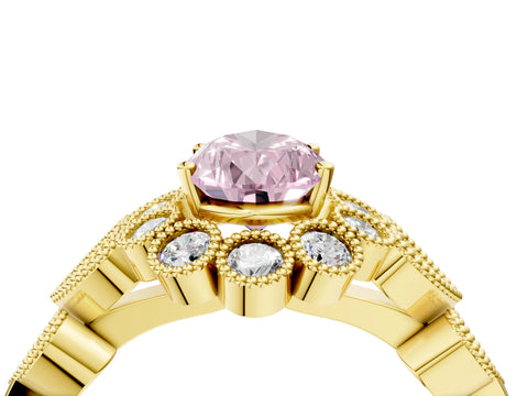 Yellow gold Fancy Pink Pear Cut Brilliant Milgrain Pave Heart Band Solitaire Ring_4