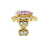 Yellow gold Fancy Pink Pear Cut Brilliant Milgrain Pave Heart Band Solitaire Ring_5