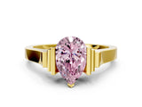 Yellow gold Fancy Pink Pear Cut Brilliant Solitaire Diamond Ring with Channel Set Band and Bar Prong Setting_12