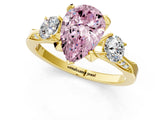 Yellow gold Fancy Pink Pear Cut Brilliant Three-Stone Diamond Ring with Pavé Band and Four-Prong Setting_4