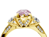 Yellow gold Fancy Pink Pear Cut Brilliant Three-Stone Diamond Ring with Pavé Band and Four-Prong Setting_7