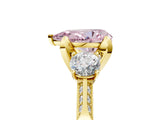 Yellow gold Fancy Pink Pear Cut Brilliant Three-Stone Diamond Ring with Pavé Band and Four-Prong Setting_8