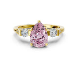 Yellow gold Fancy Pink Pear Cut Brilliant Three-Stone Pave Band with Four-Prong Setting