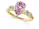 Yellow gold Fancy Pink Pear Cut Brilliant Three-Stone Pave Band with Four-Prong Setting_1