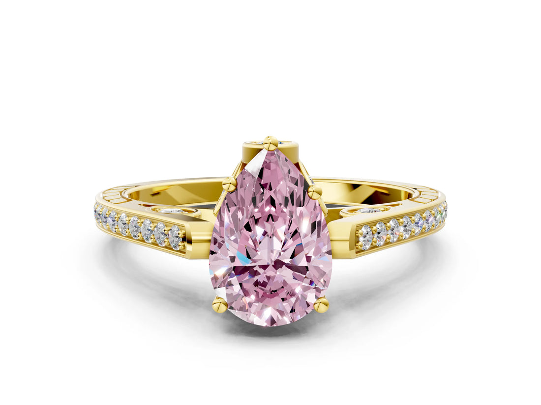 Yellow gold Fancy Pink Pear  Cut Cathedral Pave Diamond Engagement Ring with Six-Prong Setting_32