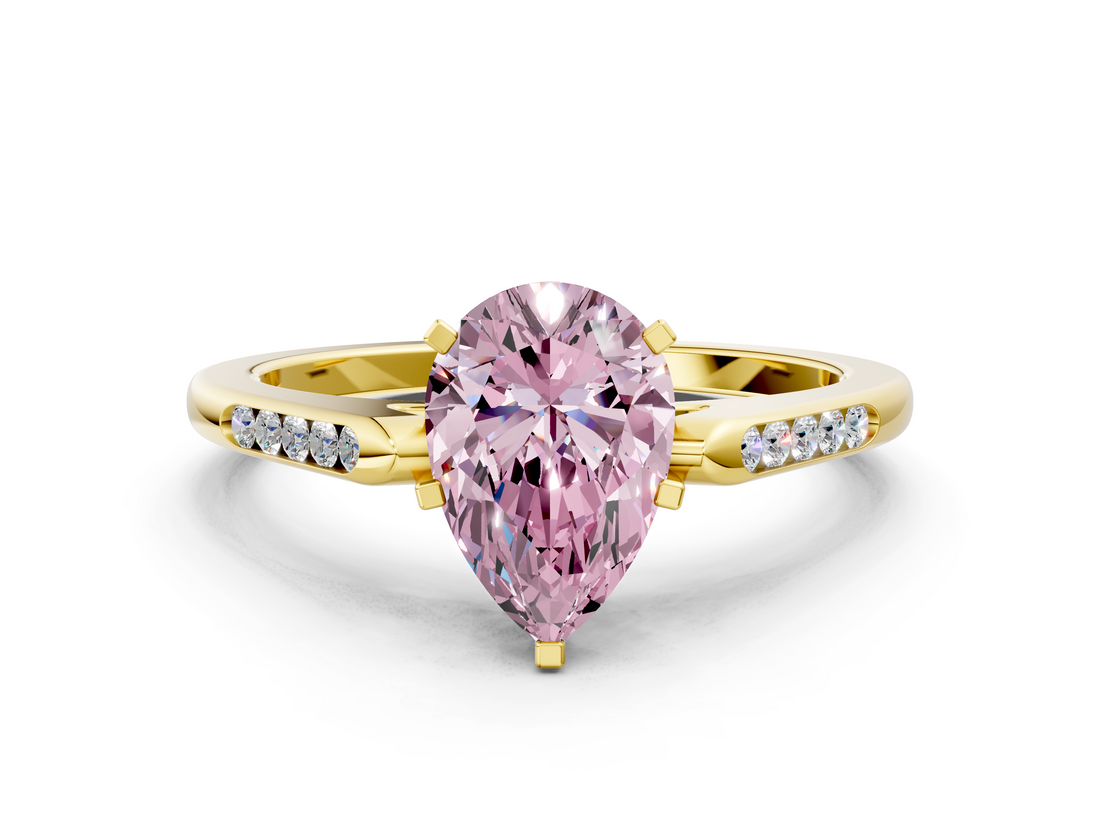 Yellow gold Fancy Pink Pear  Cut Channel Set Solitaire Engagement Ring with Four-Prong Setting_182