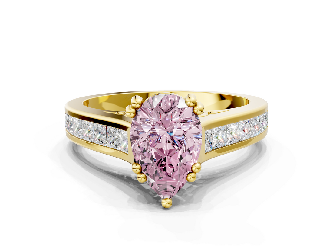 Yellow gold Fancy Pink Pear  Cut Channel Set Solitaire Engagement Ring with Prong Setting_20