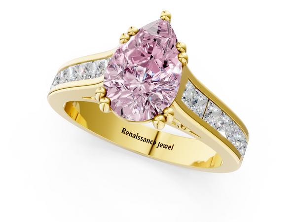 Yellow gold Fancy Pink Pear  Cut Channel Set Solitaire Engagement Ring with Prong Setting