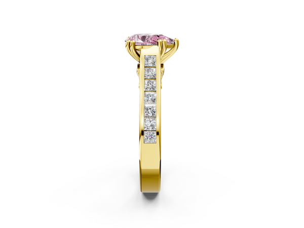 Yellow gold Fancy Pink Pear  Cut Channel Set Solitaire Engagement Ring with Prong Setting