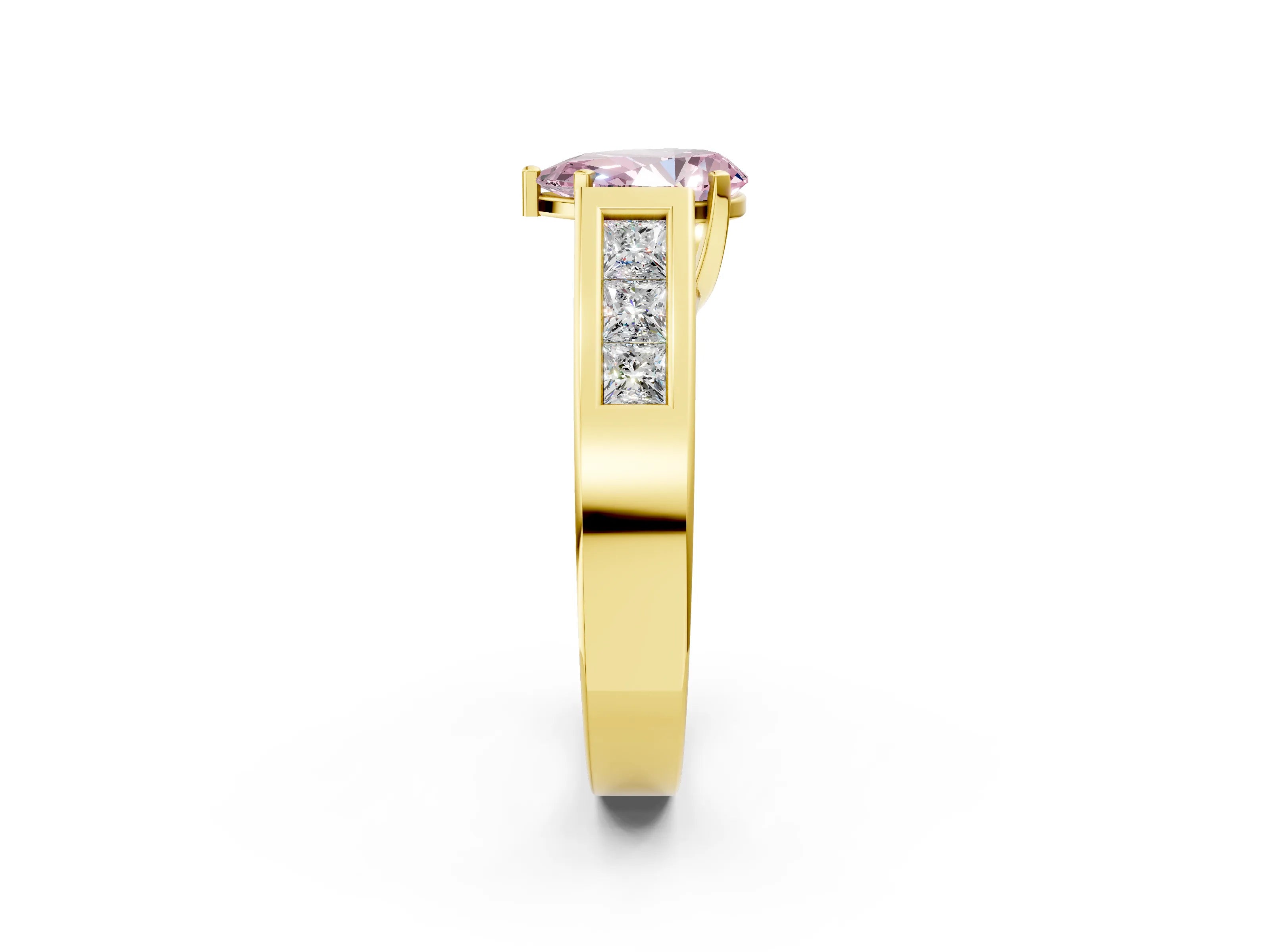 Yellow gold Fancy Pink Pear Cut Cut Channel Set Solitaire Ring with Four-Prong Setting_2