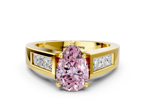 Yellow gold Fancy Pink Pear Cut Cut Channel Set Solitaire Ring with Four-Prong Setting