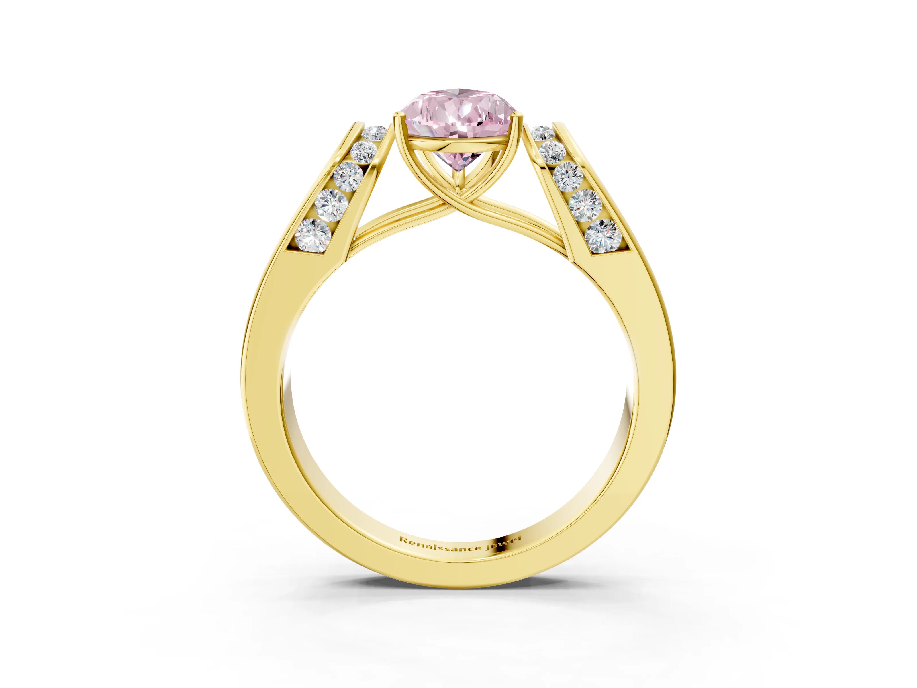 Yellow gold Fancy Pink Pear Cut Cut Diamond Channel Set Solitaire Ring with Four-Prong Setting_3