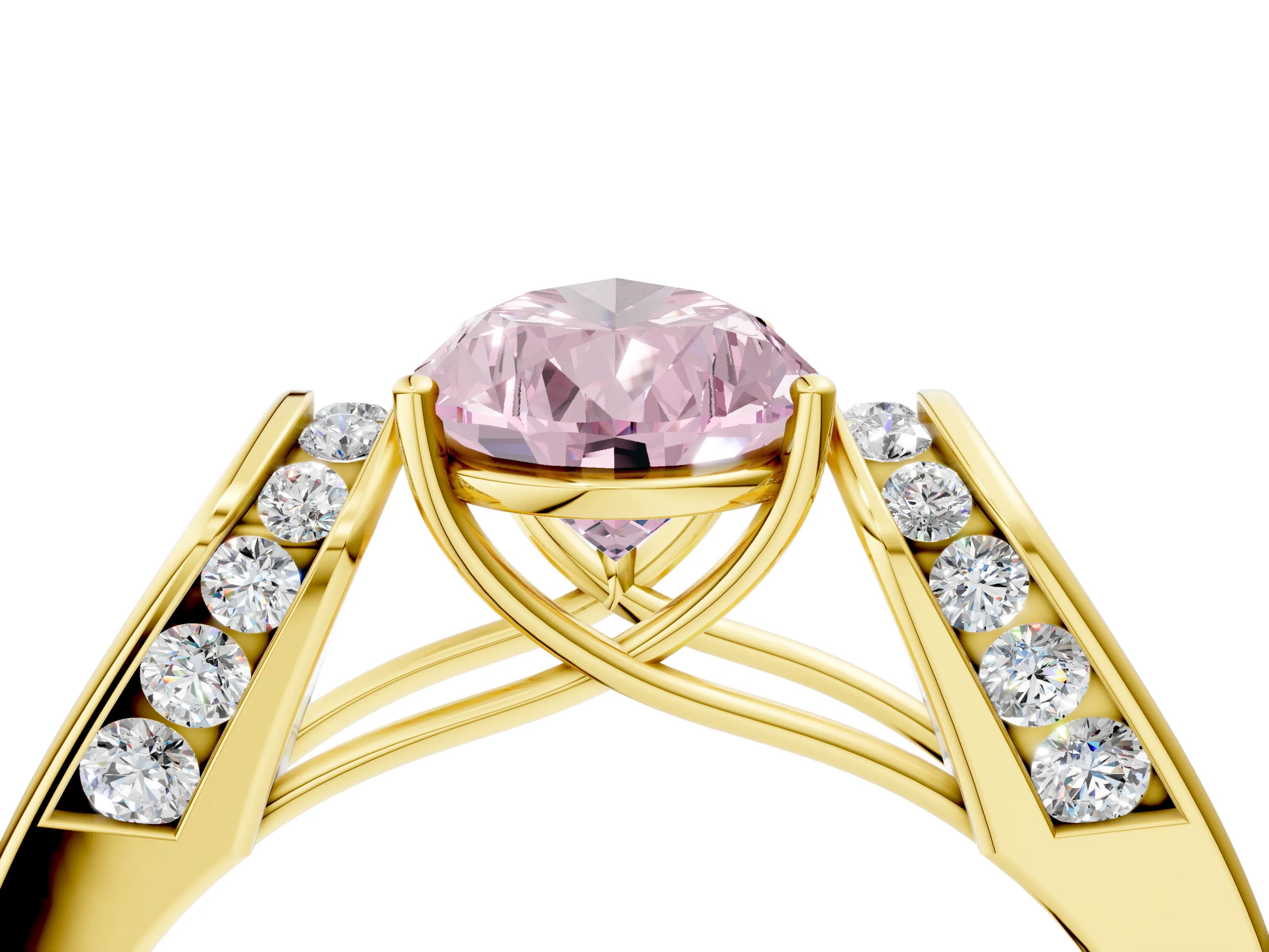 Yellow gold Fancy Pink Pear Cut Cut Diamond Channel Set Solitaire Ring with Four-Prong Setting_4