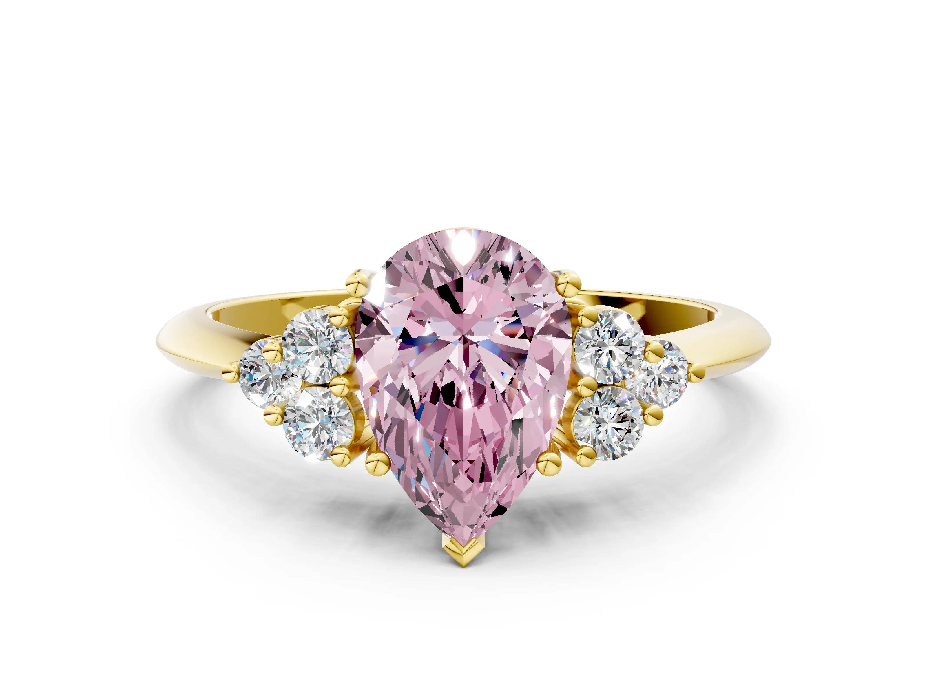 Yellow gold Fancy Pink Pear Cut Cut Diamond Cluster Ring with Solitaire Band and Four-Prong Setting