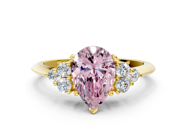 Yellow gold Fancy Pink Pear Cut Cut Diamond Cluster Ring with Solitaire Band and Four-Prong Setting