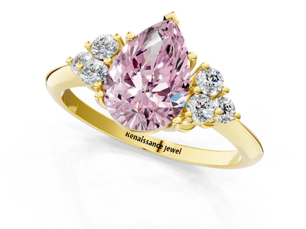 Yellow gold Fancy Pink Pear Cut Cut Diamond Cluster Ring with Solitaire Band and Four-Prong Setting