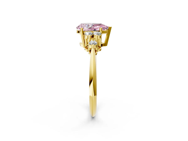 Yellow gold Fancy Pink Pear Cut Cut Diamond Cluster Ring with Solitaire Band and Four-Prong Setting