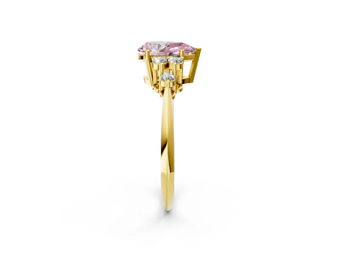 Yellow gold Fancy Pink Pear Cut Cut Diamond Cluster Ring with Solitaire Band and Four-Prong Setting_2