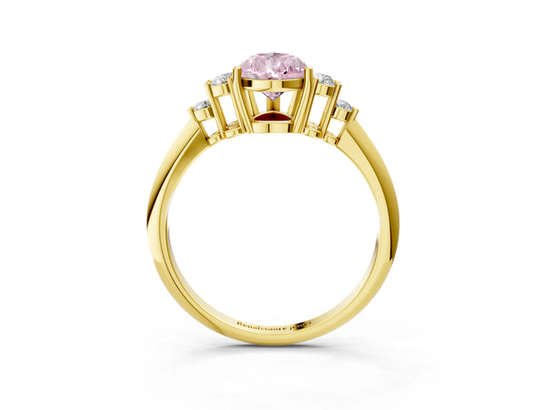 Yellow gold Fancy Pink Pear Cut Cut Diamond Cluster Ring with Solitaire Band and Four-Prong Setting