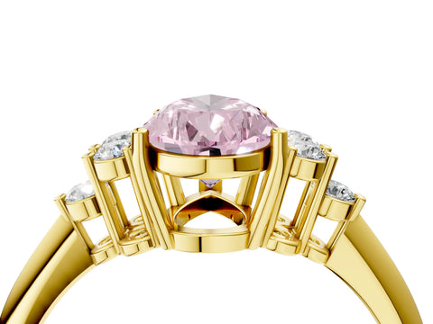 Yellow gold Fancy Pink Pear Cut Cut Diamond Cluster Ring with Solitaire Band and Four-Prong Setting_4