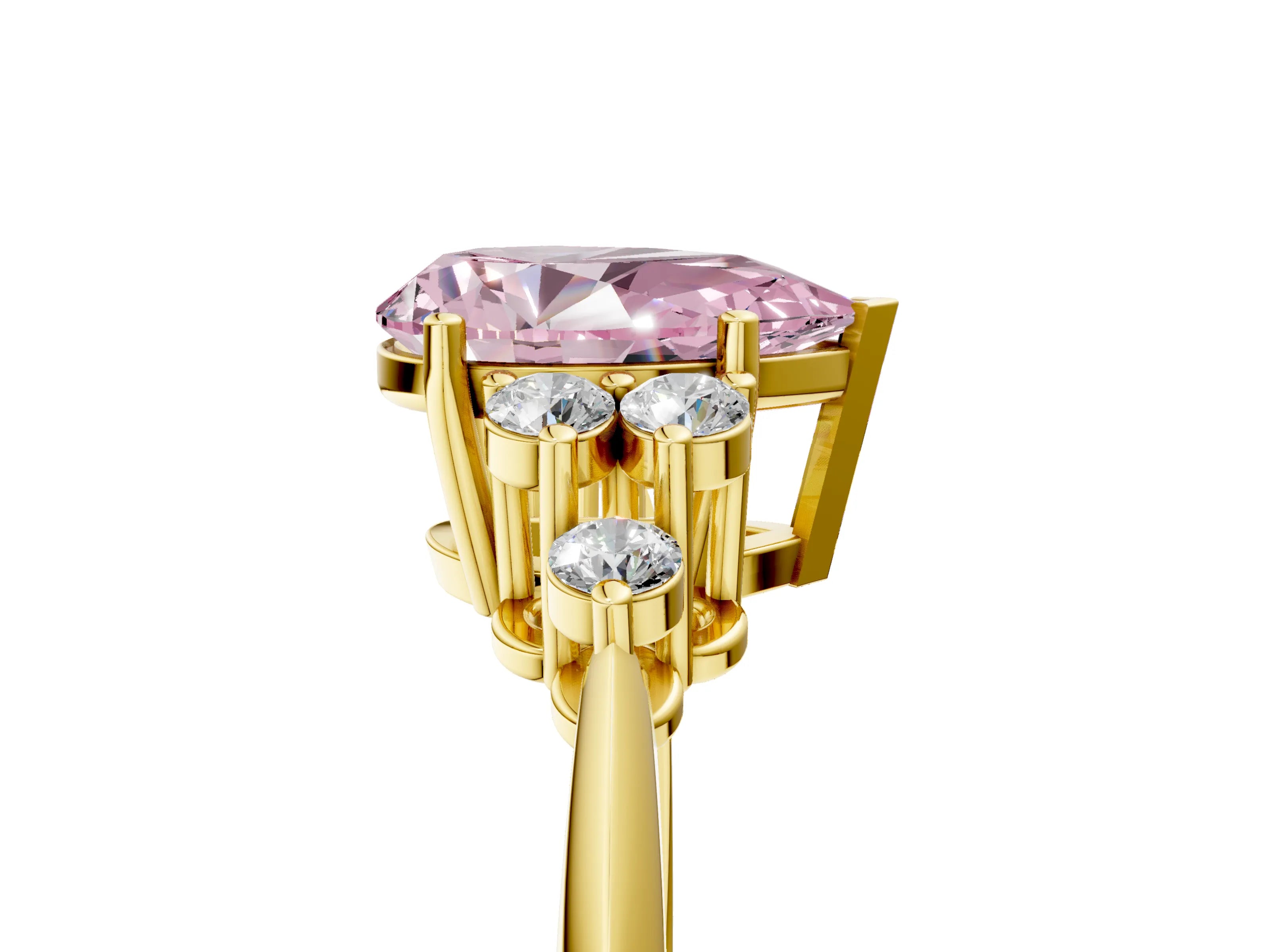Yellow gold Fancy Pink Pear Cut Cut Diamond Cluster Ring with Solitaire Band and Four-Prong Setting_5