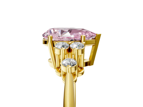 Yellow gold Fancy Pink Pear Cut Cut Diamond Cluster Ring with Solitaire Band and Four-Prong Setting_5