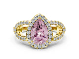Yellow gold Fancy Pink Pear Cut Cut Diamond Halo Engagement Ring with Open Split Pavé Band