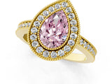 Yellow gold Fancy Pink Pear Cut-Cut Diamond Halo Engagement Ring with Pave Band and Prong Setting_1