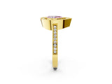 Yellow gold Fancy Pink Pear Cut-Cut Diamond Halo Engagement Ring with Pave Band and Prong Setting_2