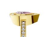 Yellow gold Fancy Pink Pear Cut-Cut Diamond Halo Engagement Ring with Pave Band and Prong Setting_5