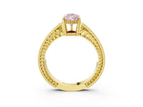 Yellow gold Fancy Pink Pear Cut Cut Diamond Milgrain Pave Band Four-Prong Setting Ring_6