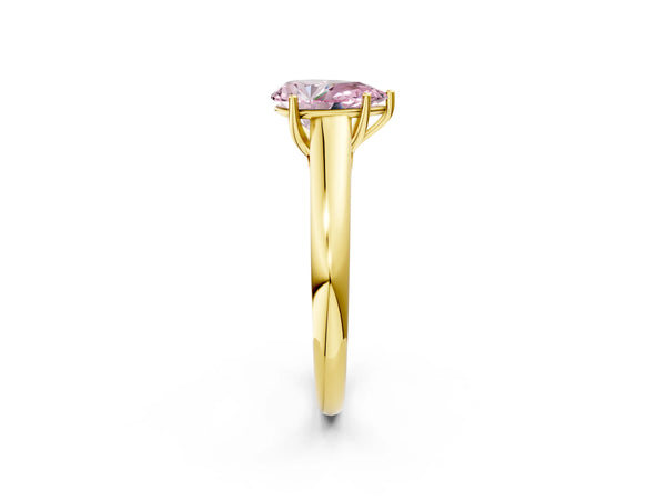 Yellow gold Fancy Pink Pear Cut Cut Diamond Solitaire Engagement Ring with Tapered Plain Band and Four-Prong Setting
