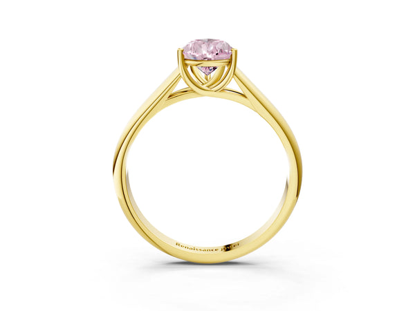 Yellow gold Fancy Pink Pear Cut Cut Diamond Solitaire Engagement Ring with Tapered Plain Band and Four-Prong Setting
