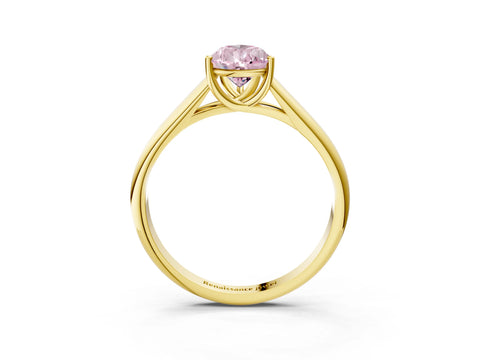 Yellow gold Fancy Pink Pear Cut Cut Diamond Solitaire Engagement Ring with Tapered Plain Band and Four-Prong Setting_3
