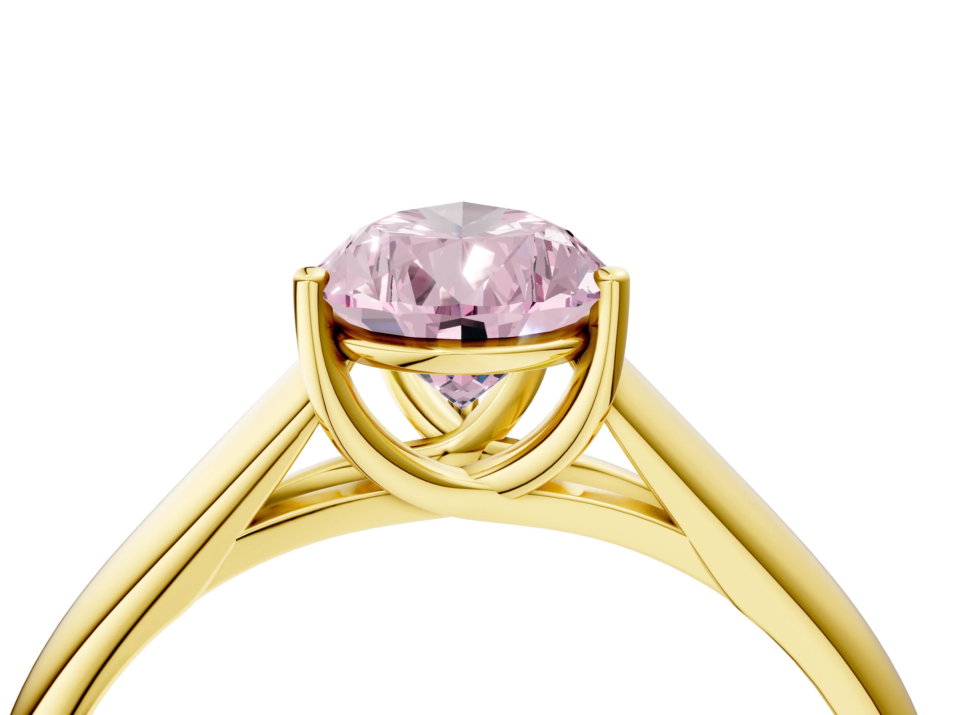 Yellow gold Fancy Pink Pear Cut Cut Diamond Solitaire Engagement Ring with Tapered Plain Band and Four-Prong Setting_4