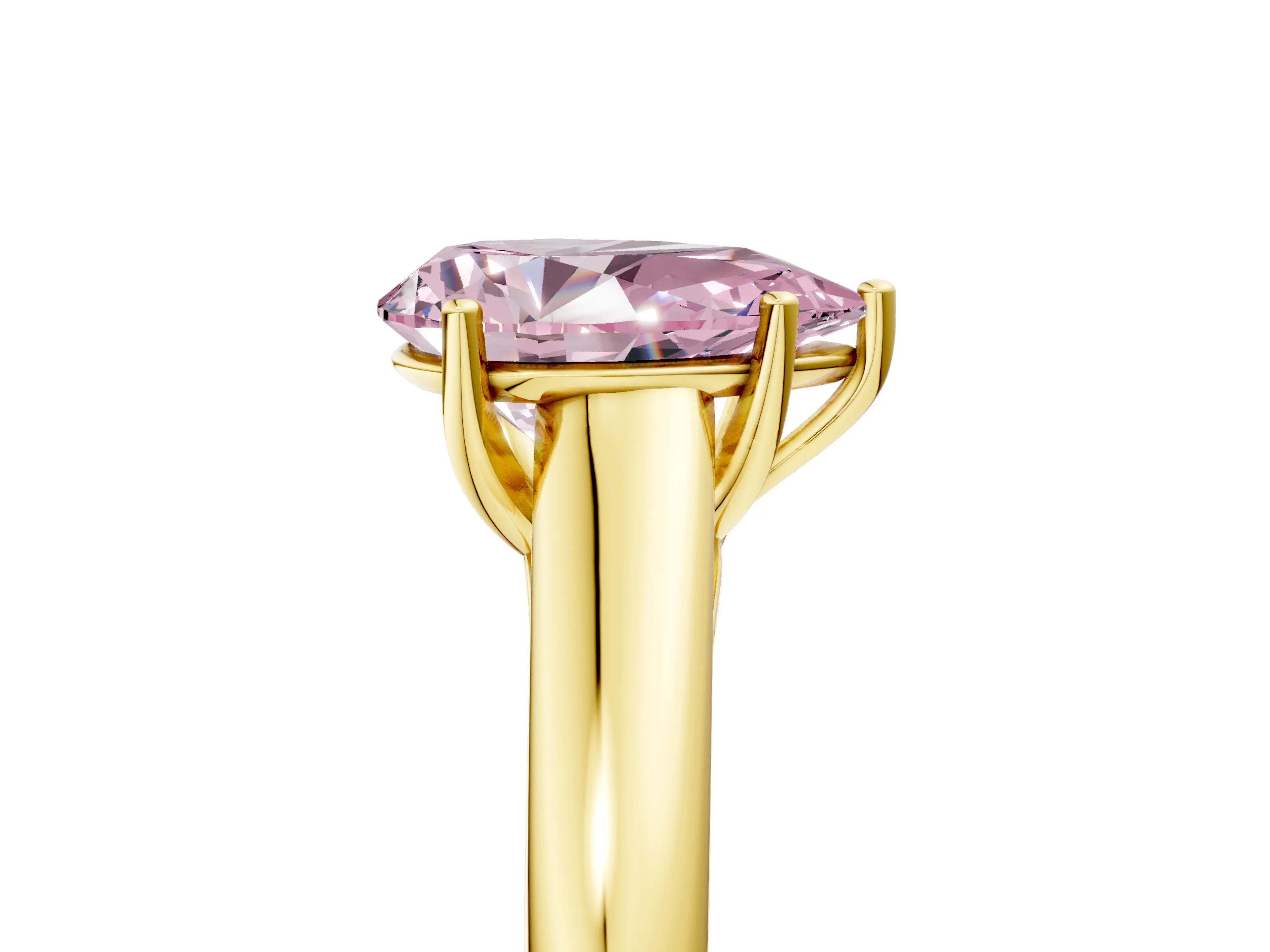 Yellow gold Fancy Pink Pear Cut Cut Diamond Solitaire Engagement Ring with Tapered Plain Band and Four-Prong Setting_5