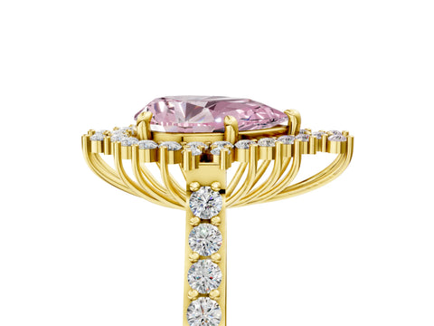 Yellow gold Fancy Pink Pear Cut Cut Diamond Sunburst Halo Engagement Ring with Pavé Band_5