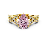 Yellow gold Fancy Pink Pear Cut Cut Diamond Twisted Band with Milgrain Pave Setting and Four-Prong Setting