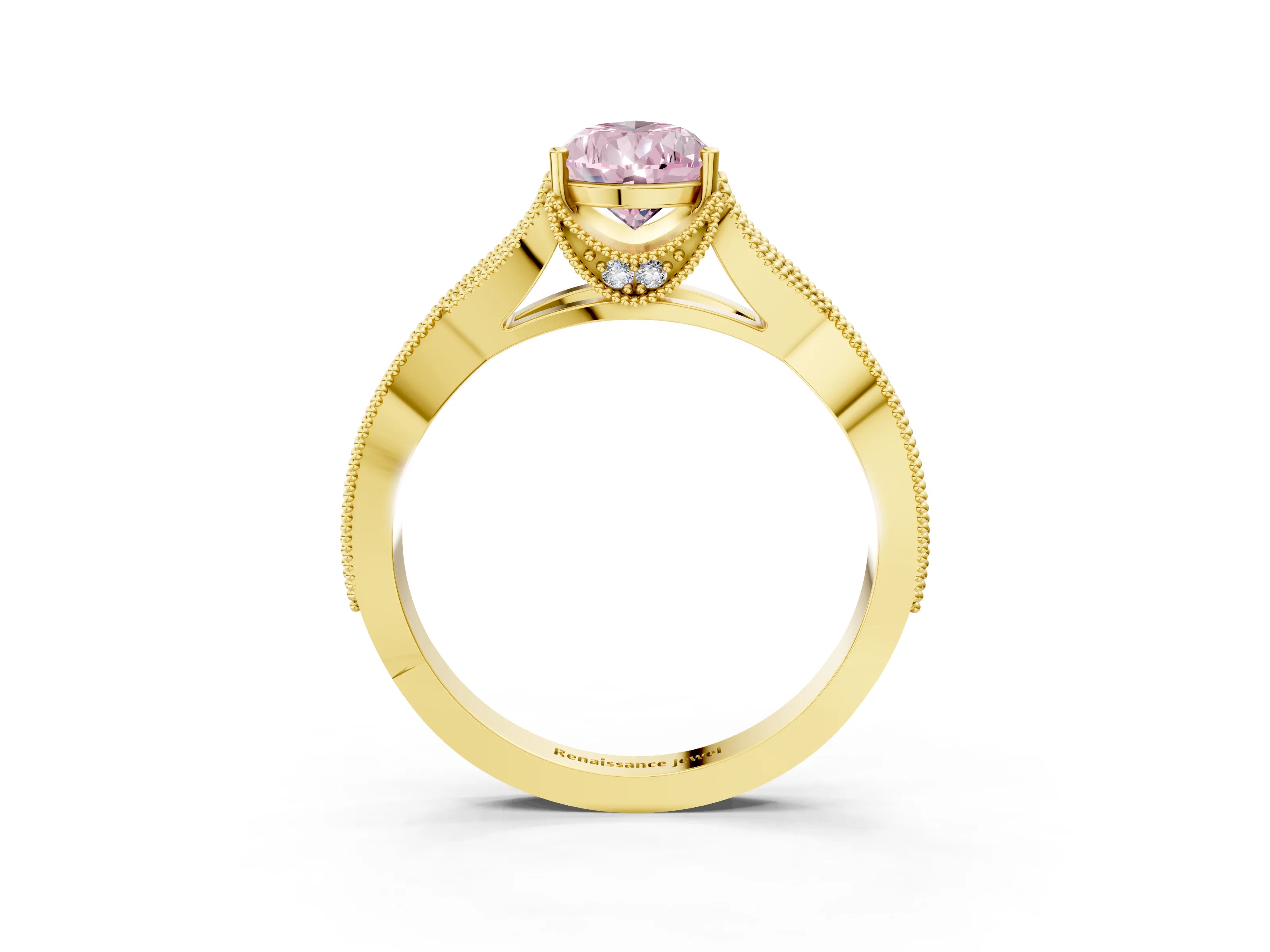 Yellow gold Fancy Pink Pear Cut Cut Diamond Twisted Band with Milgrain Pave Setting and Four-Prong Setting_3