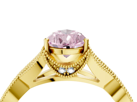 Yellow gold Fancy Pink Pear Cut Cut Diamond Twisted Band with Milgrain Pave Setting and Four-Prong Setting_4