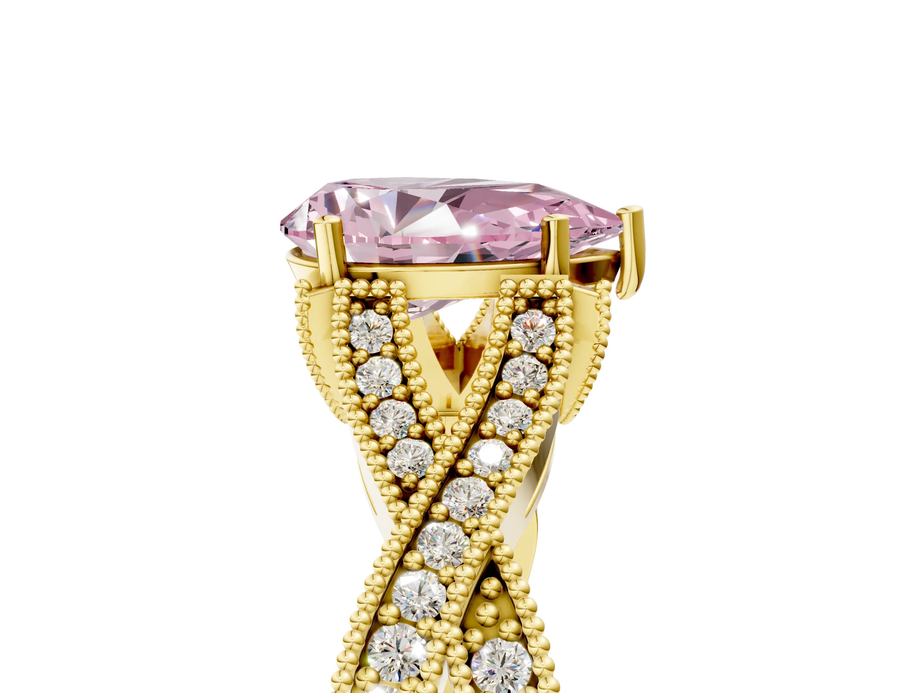 Yellow gold Fancy Pink Pear Cut Cut Diamond Twisted Band with Milgrain Pave Setting and Four-Prong Setting_5