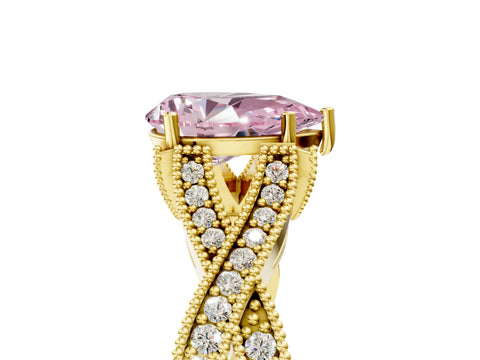 Yellow gold Fancy Pink Pear Cut Cut Diamond Twisted Band with Milgrain Pave Setting and Four-Prong Setting_5