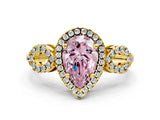 Yellow gold Fancy Pink Pear Cut Cut Halo Diamond Infinity Band with Four-Prong Setting