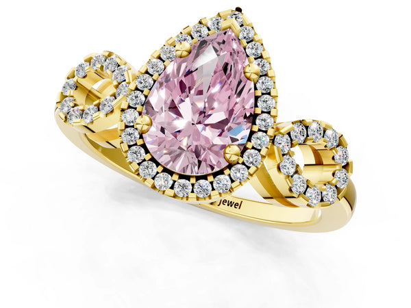 Yellow gold Fancy Pink Pear Cut Cut Halo Diamond Infinity Band with Four-Prong Setting