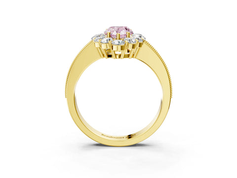 Yellow gold Fancy Pink Pear Cut Cut Halo Diamond Pavé Engagement Ring with Milgrain Detailing_27